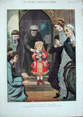 Original Old Antique Print Little Girl Lillian Birthday Presents 1877 Colour