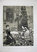 Original Old Antique Print 1884 Women Feeding Pigeons St Mark'S Venice Fine Art