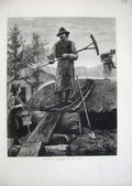 Old Antique Print 1872 Fine Art Charcoal Burners Alps Mountains Man Work 19th