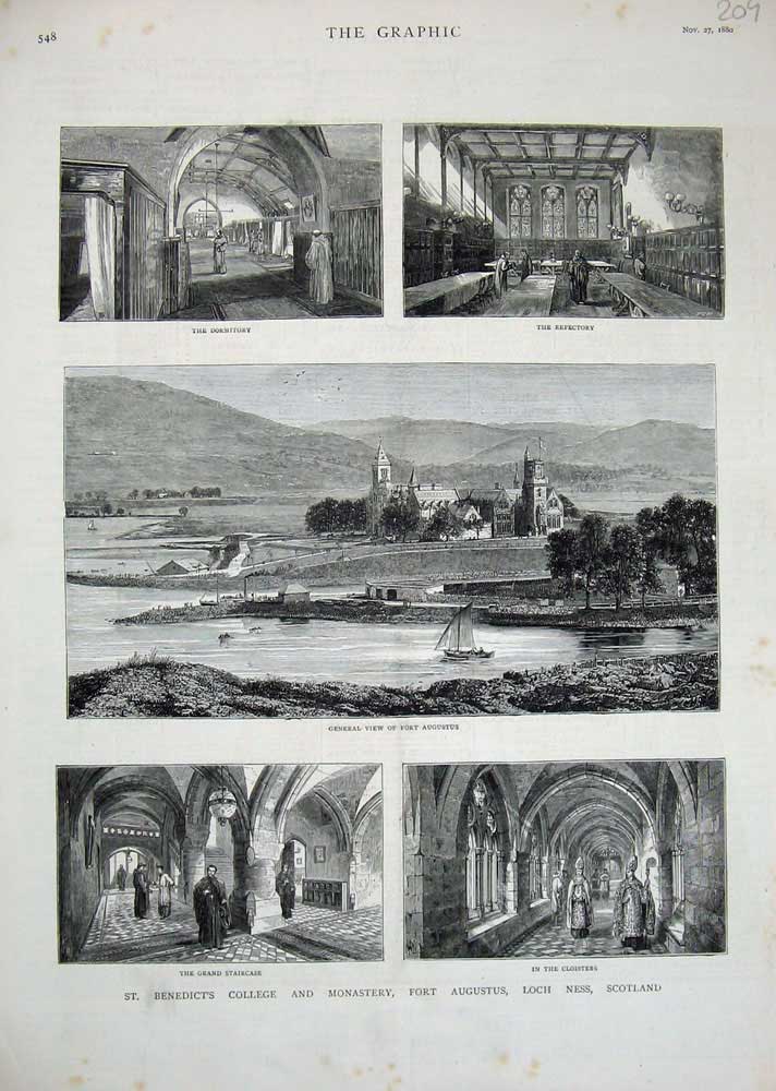 Original Old Antique Print Benedict'S College Augustus Loch Ness Inverness 1880