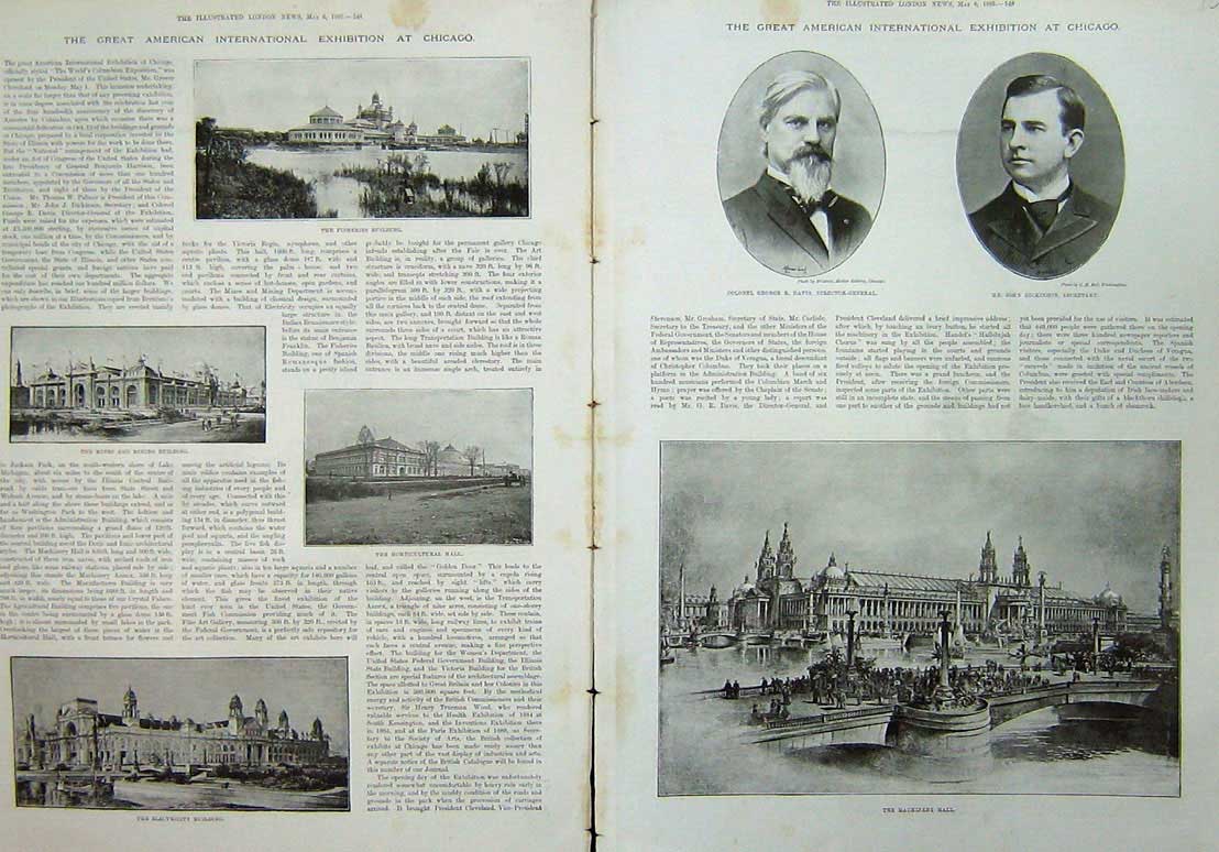 Antique Old Print 1893 Chicago Exhibition Davis Dickinson Fisheries Mines 19th