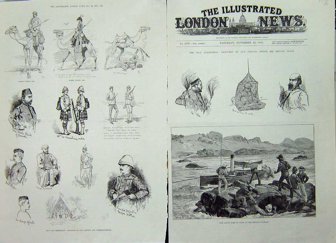 Old Antique Print Nile Expedition 1884 Cataract Siers Camel Corps Camp 19th