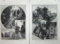 Original Old Antique Print 1885 Windsor Castle Garden Norman Tower London Art