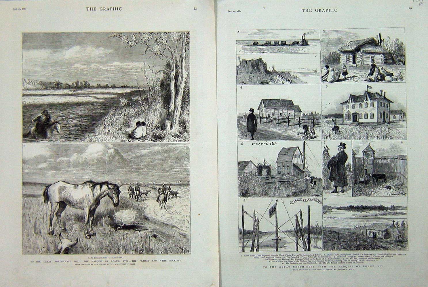 Antique Old Print 1882 Marquis Lorne Lake Superior Rocky Mountains Quebec 19th