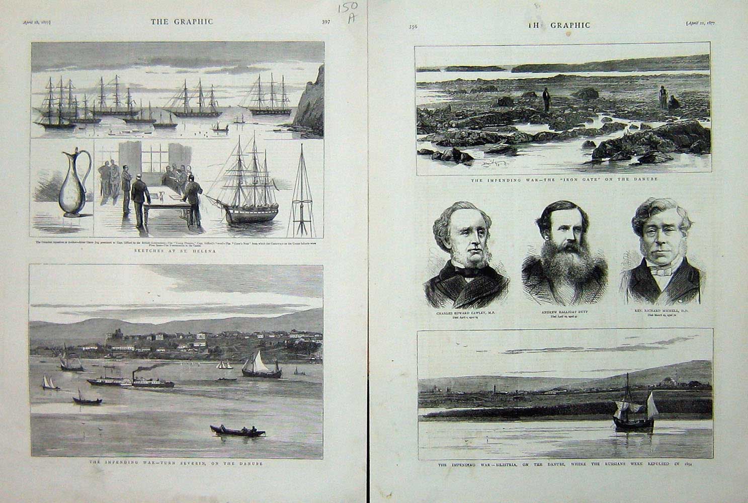 Antique Old Print 1877 St Helena War Turn Severin Danube Silistria Cawley 19th