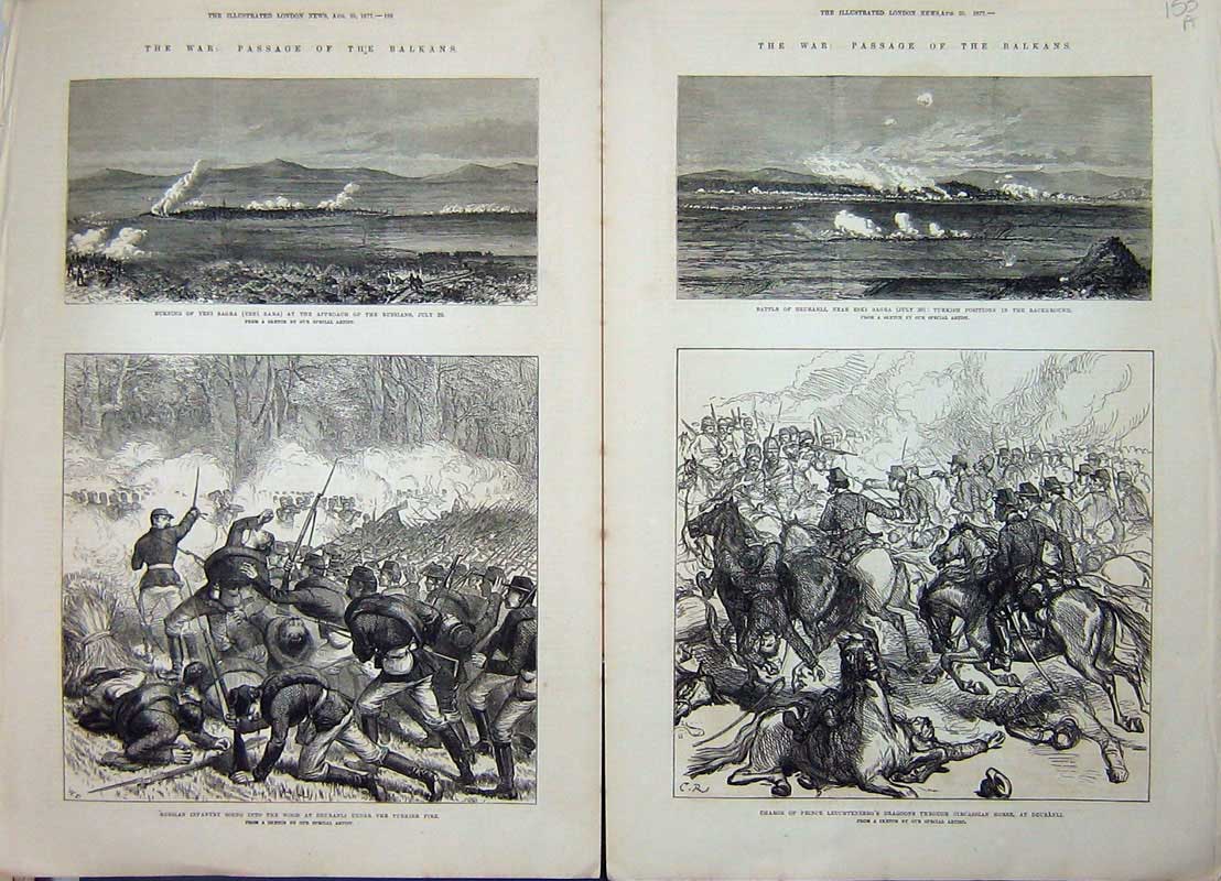 Old Antique Print 1877 War Balkans Dzuranli Leuchtenberg Yeni Sagra Army 19th