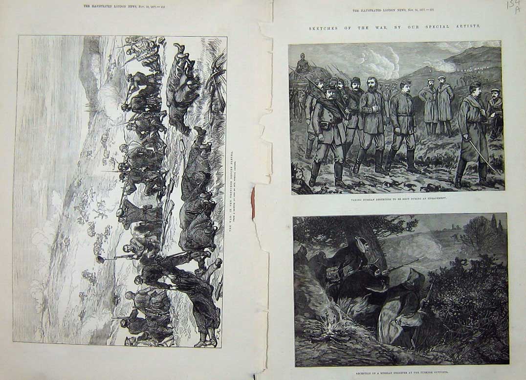 Old Antique Print 1877 War Russian Deserters Turkish Outpost Plevna Army 19th