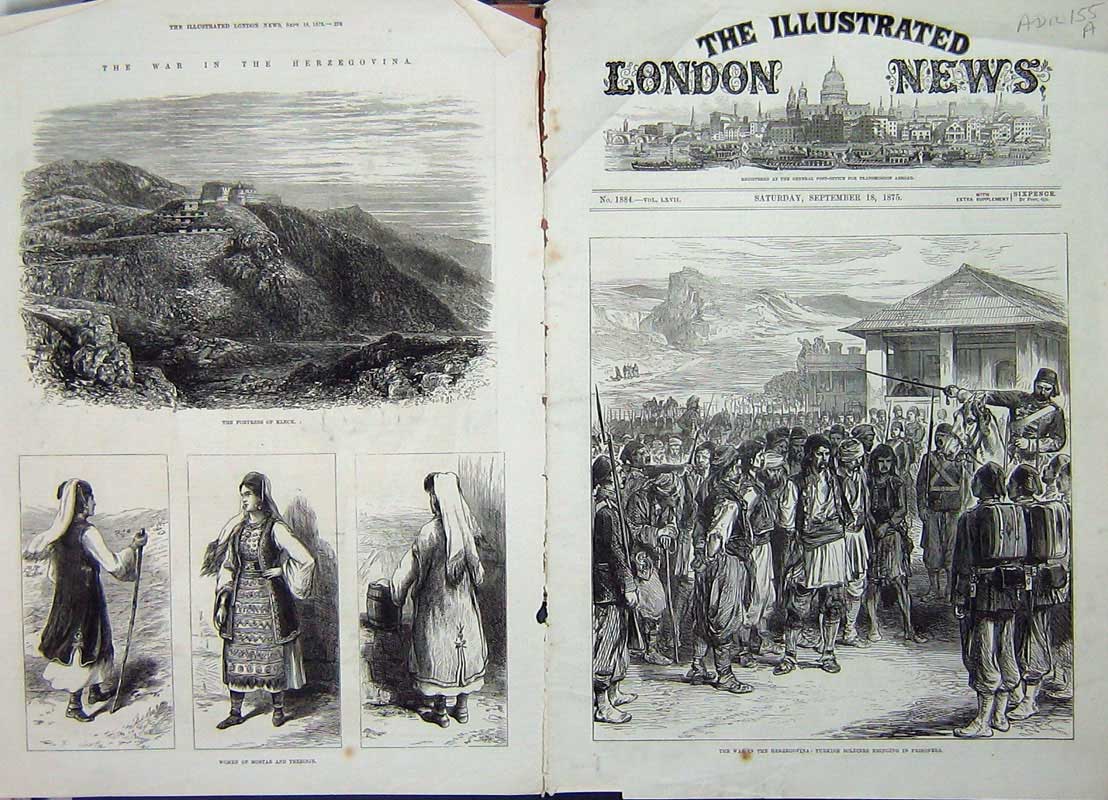 Original Old Antique Print 1875 War Herzegovina Turkish Siers Fortress Kleck