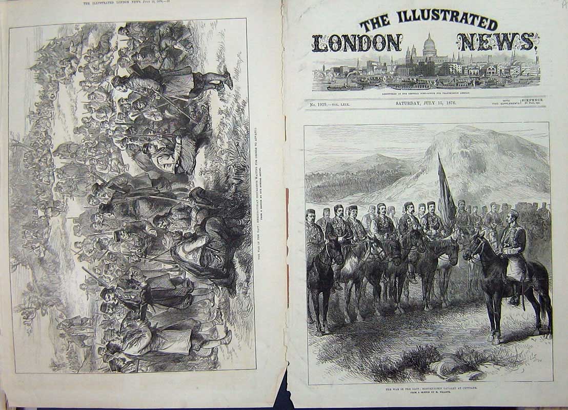 Original Old Antique Print 1876 War Montenegrin Cavalry Cettigne Herzegovinian