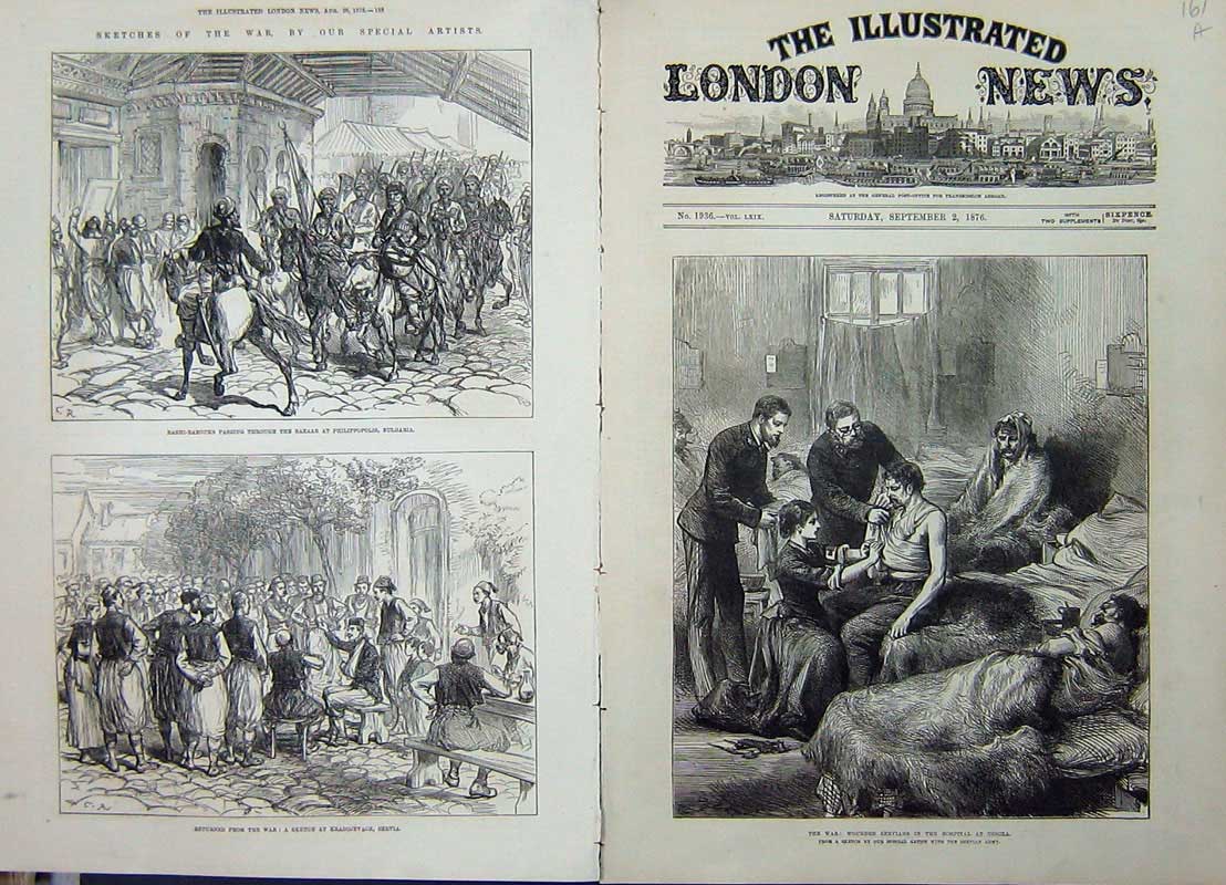 Antique Old Print War Servians Hospital Usicza Servia Bulgaria Bashi 1876 19th