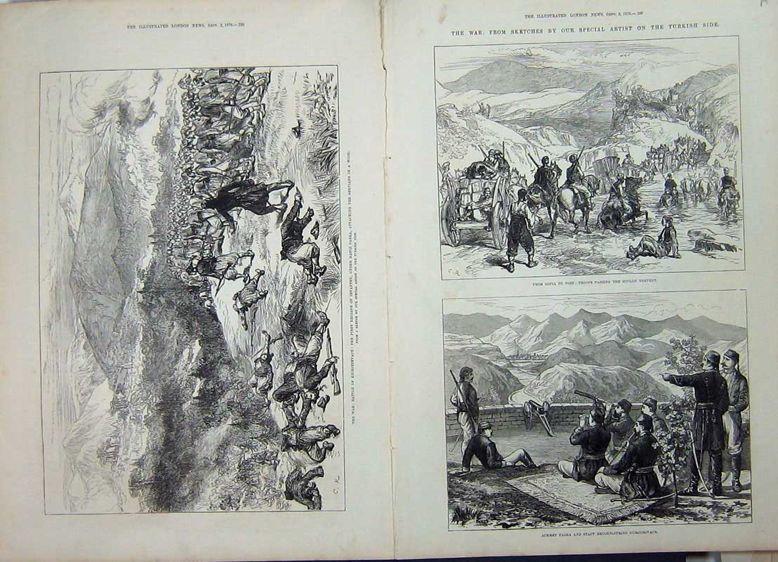 Old Antique Print 1876 War Sofia Nish Siers Soulon Dervent Pasha Hafiz 19th