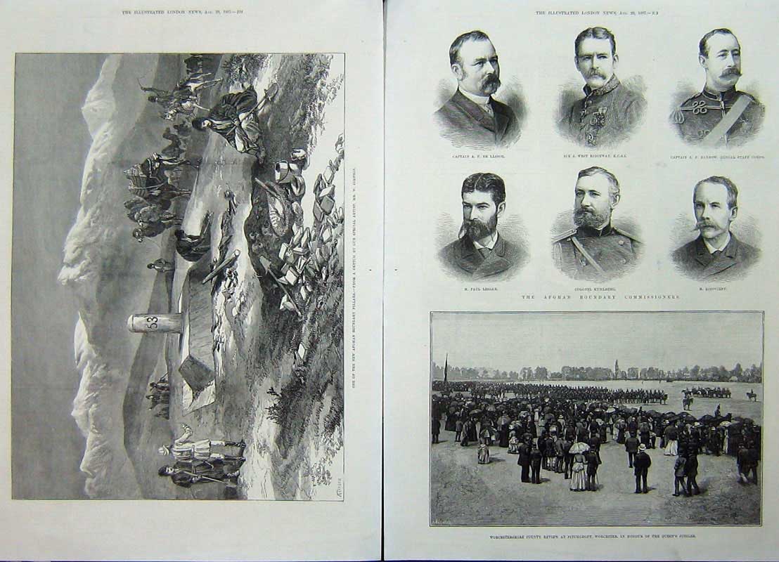 Old Antique Print 1887 Afghan Officers Worcestershire Pitchcroft Siers 19th