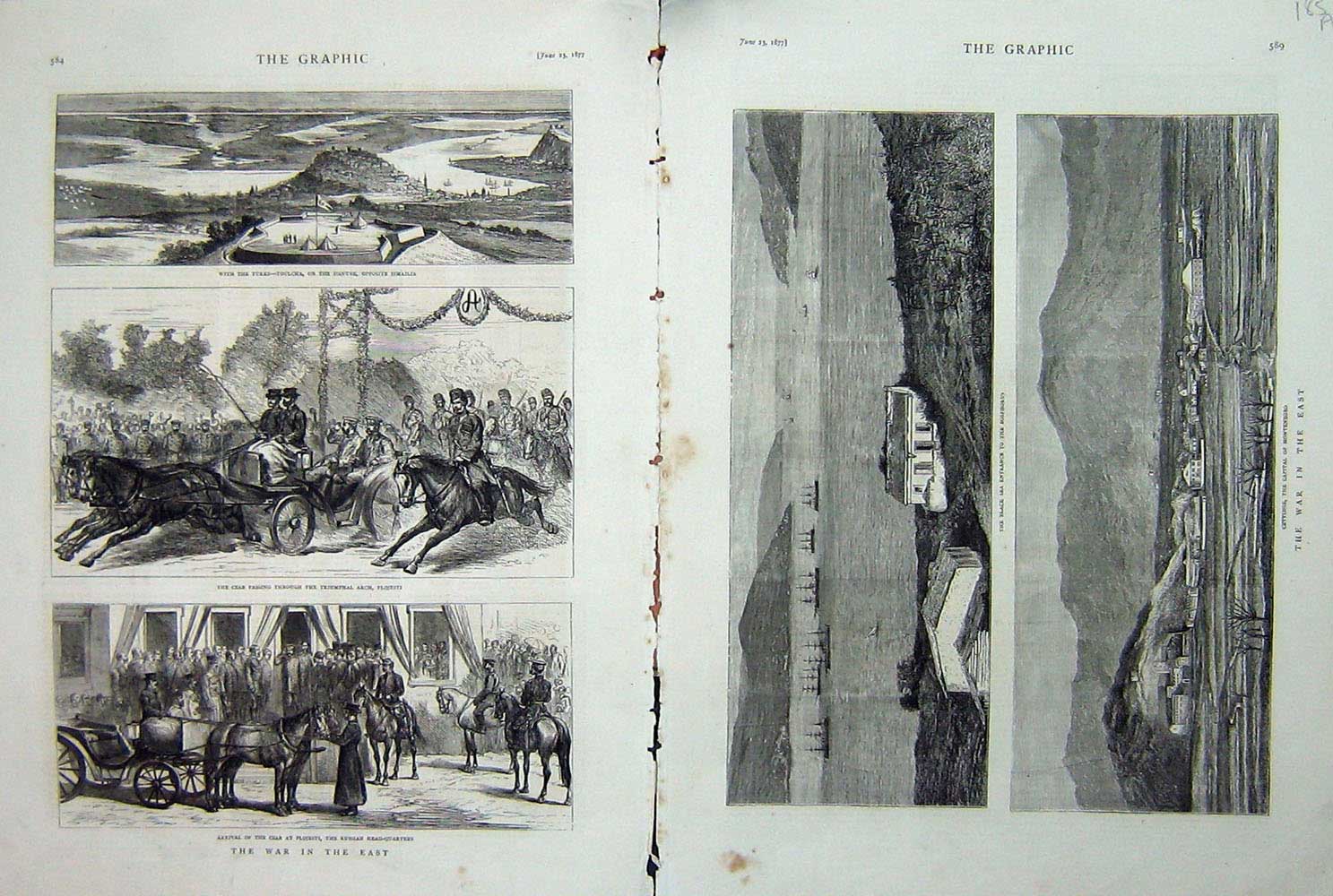 Old Antique Print 1877 War Black Sea Bosphorus Montenegro Toulcha Czar 19th