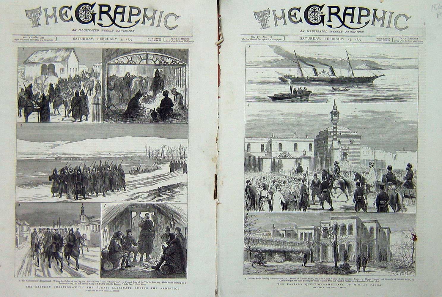 Old Antique Print 1877 War Midhat Pasha Edhem Constantinople Vizier Ship 19th