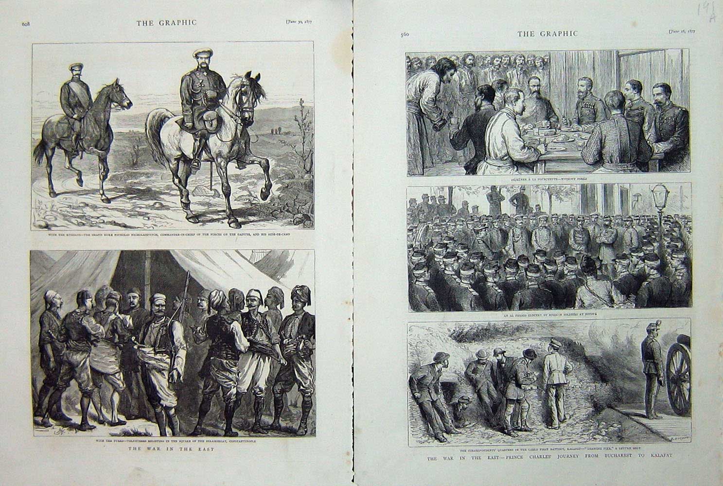 Antique Old Print 1877 War Prince Charles Bucharest Kalafat Russian Turks 19th
