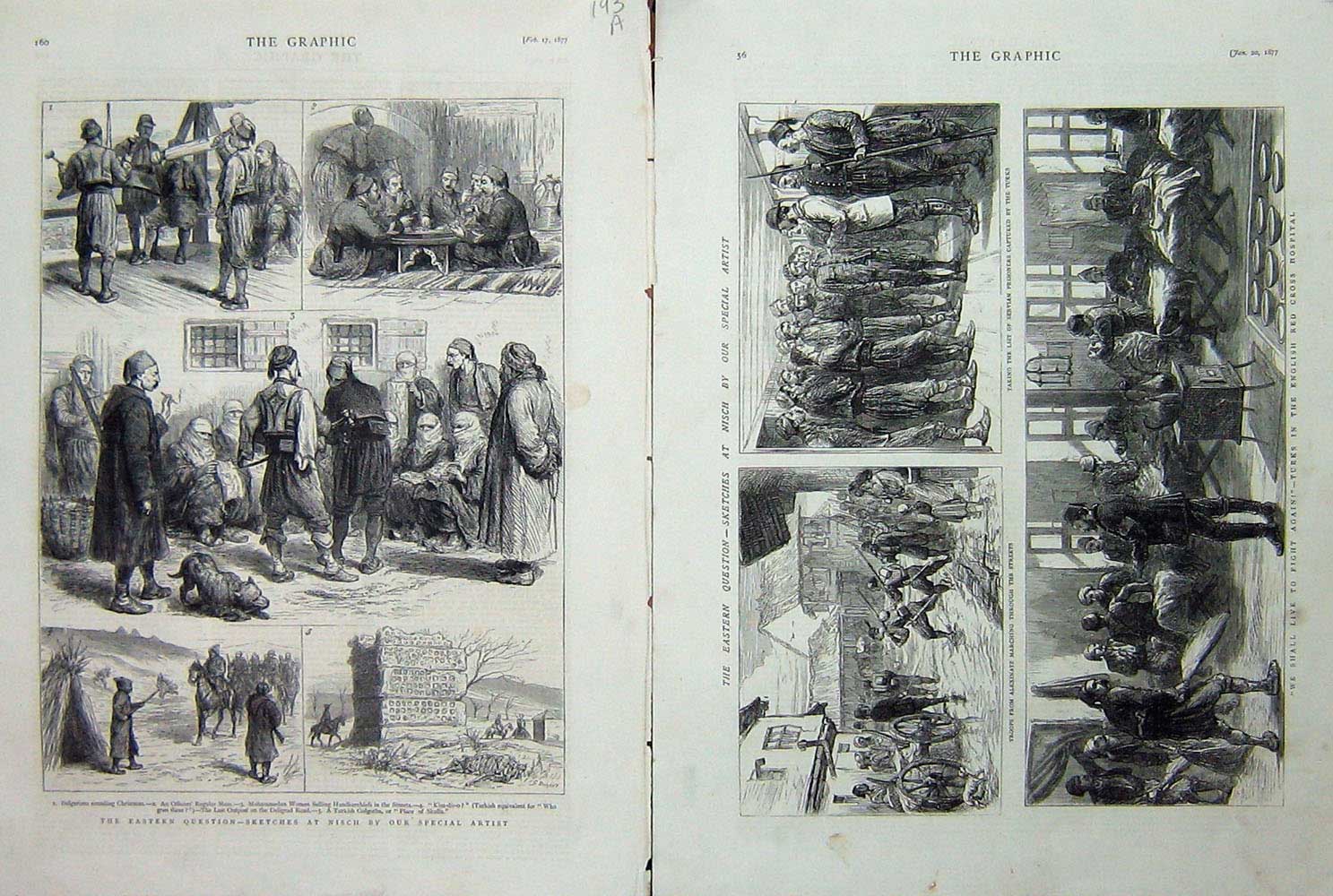 Old Antique Print English Red Cross Hospital Nisch 1877 Turkish Golgotha 19th