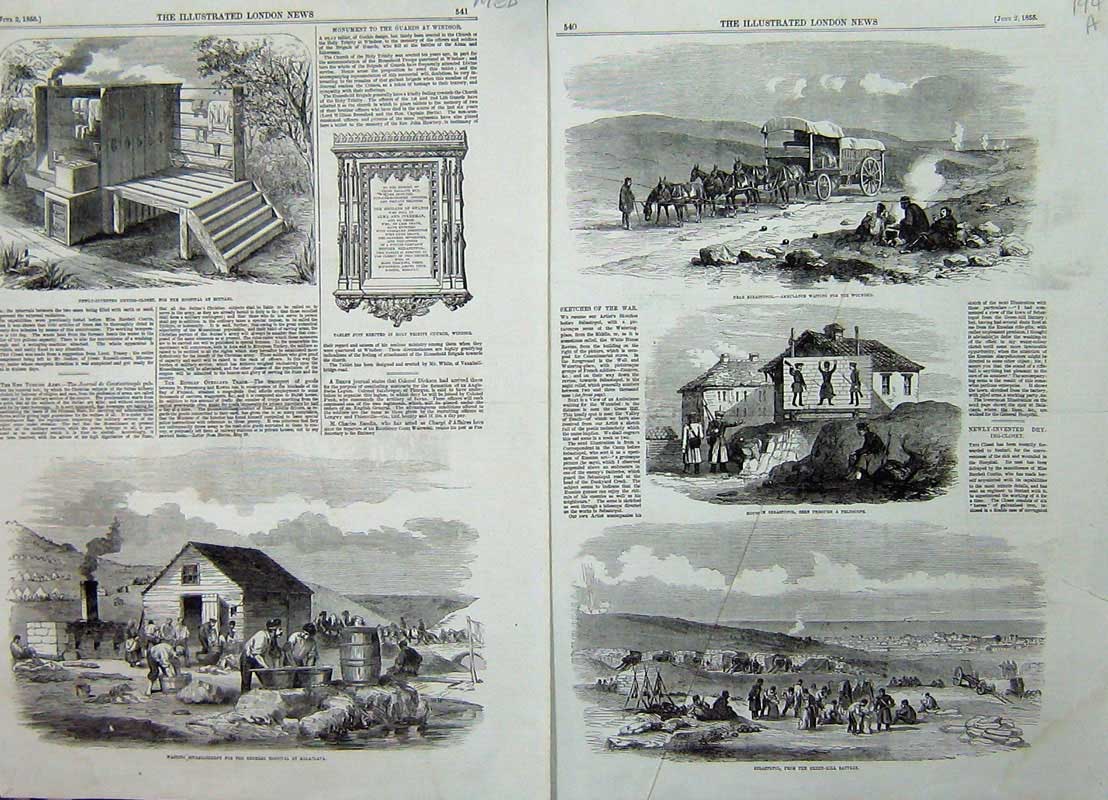 Old Antique Print 1856 Sebastopol Ambulance Green-Hill Battery Hospital 19th