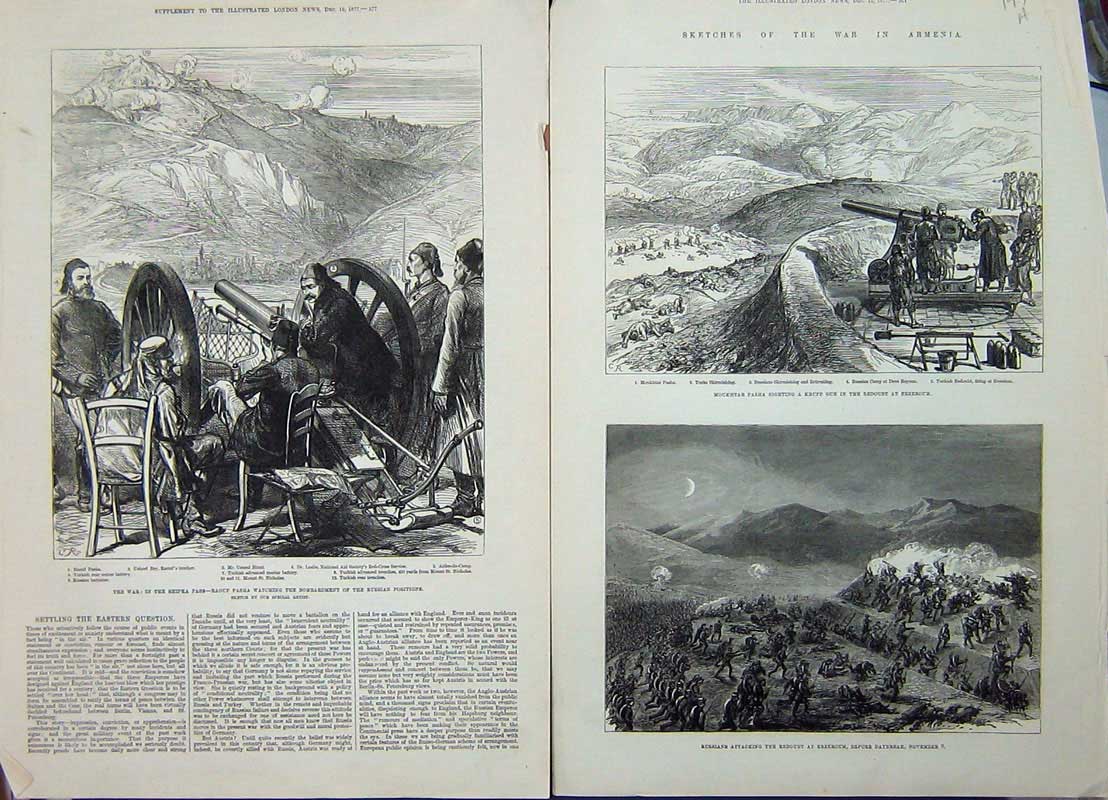 Old Antique Print War Armenia Moukhtar Pasha Erzeroum Shipka Pass 1877 19th