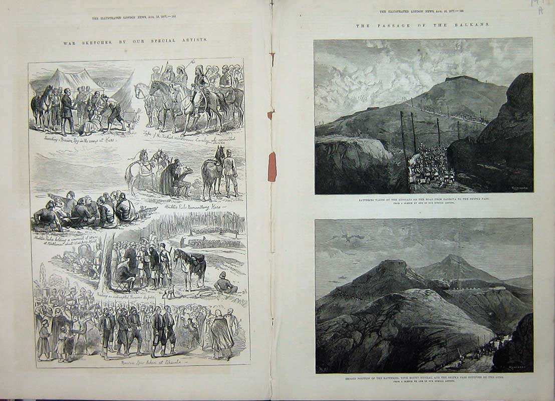 Old Antique Print 1877 Balkans Russian Siers Shipka Pass Mount Nicolai 19th