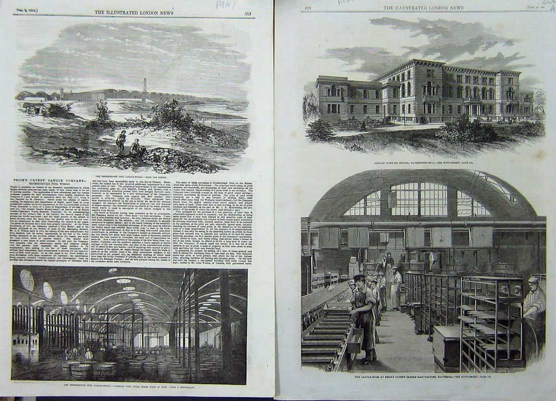Old Antique Print 1861 Orphan Working School Haverstock Battersea Candle 19th