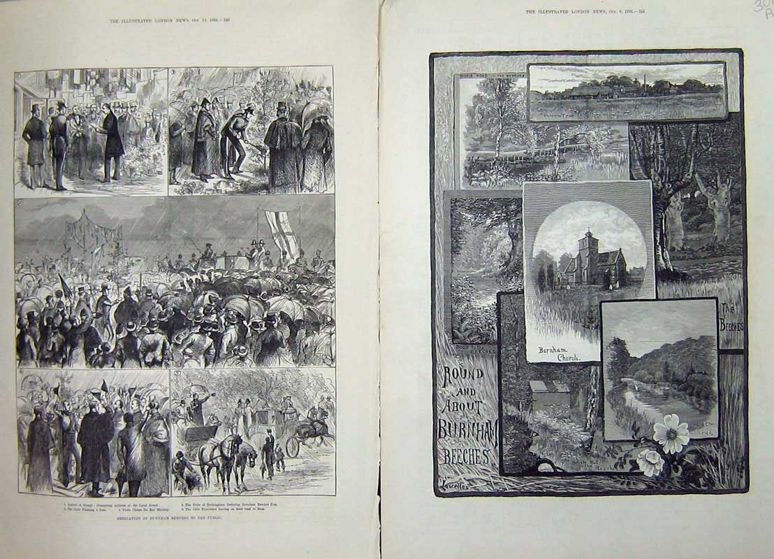 Old Antique Print 1883 Burnham Beeches Church Elder Brethren Buckingham 19th