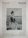 Original Old Antique Print 1891 Beautiful Lady Woman Country Flowers Victorian