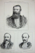 Old Antique Print 1882 Alderman Knight Mayor London Savory Sheriff Keyser 19th