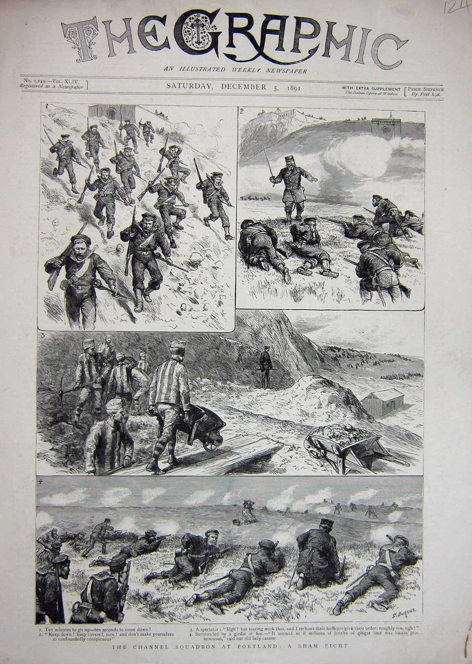 Original Old Antique Print 1891 Channel Squadron Portland Siers Sham Fight 19th