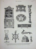 Old Antique Print 1882 Ancient Art National Exhibition Brussels Cabinet 19th