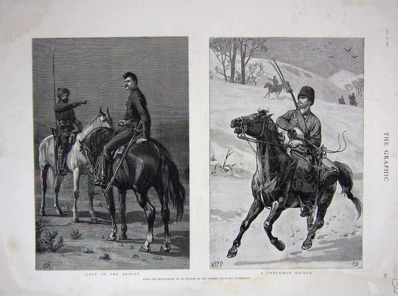 Old Antique Print 1887 Afghan Boundary Commission Turcoman Raider Horse 19th