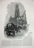Old Antique Print 1889 View Fleet Street St Dunstan'S Horses Carriage Art 19th