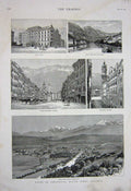 Old Antique Print 1887 Innsbruck Tirol Austria Hotel Theresien Friedrich 19th