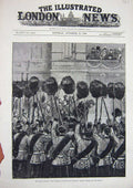Original Old Antique Print Royal Review Guards Buckingham Palace Royalty 1882