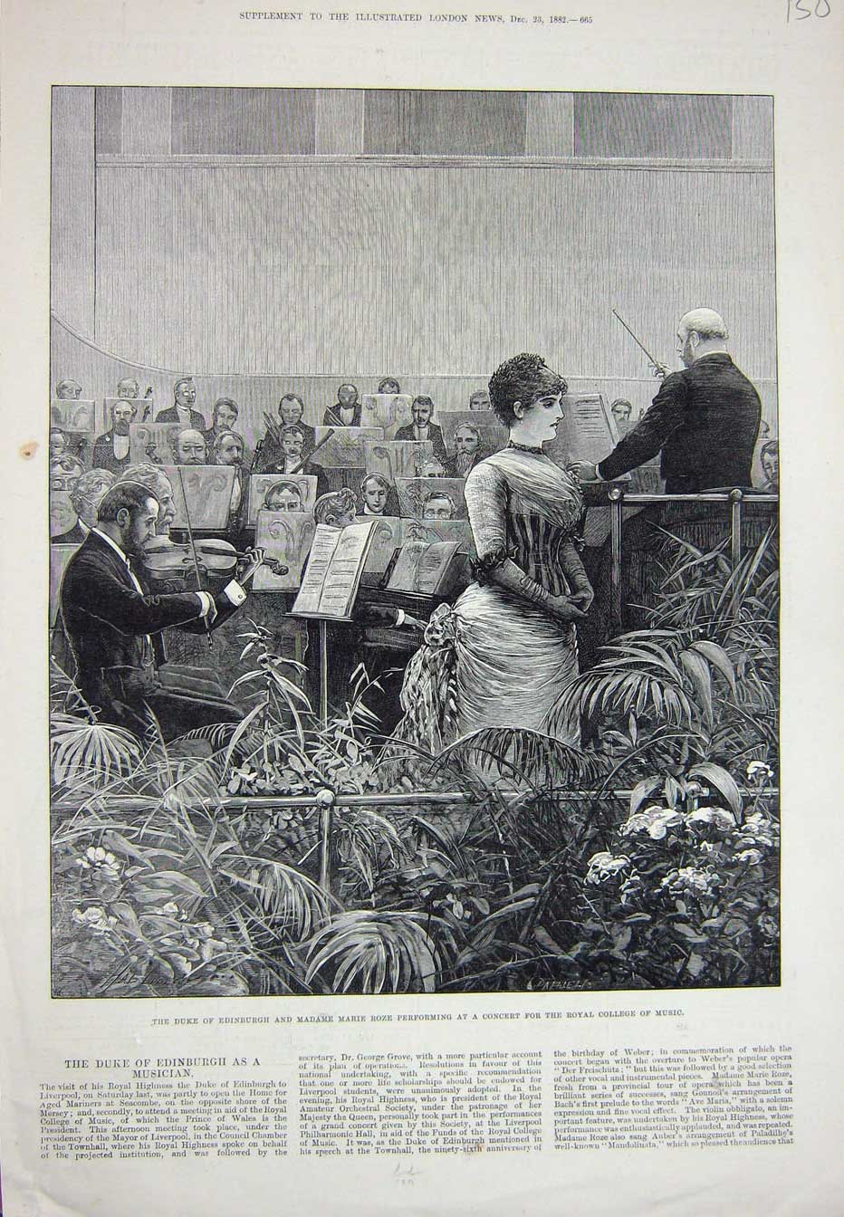 Original Old Antique Print 1882 Duke Edinburgh Madame Marie Roze College Music