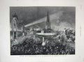 Original Old Antique Print 1887 Queen Birmingham Colonnade Hall Illuminations