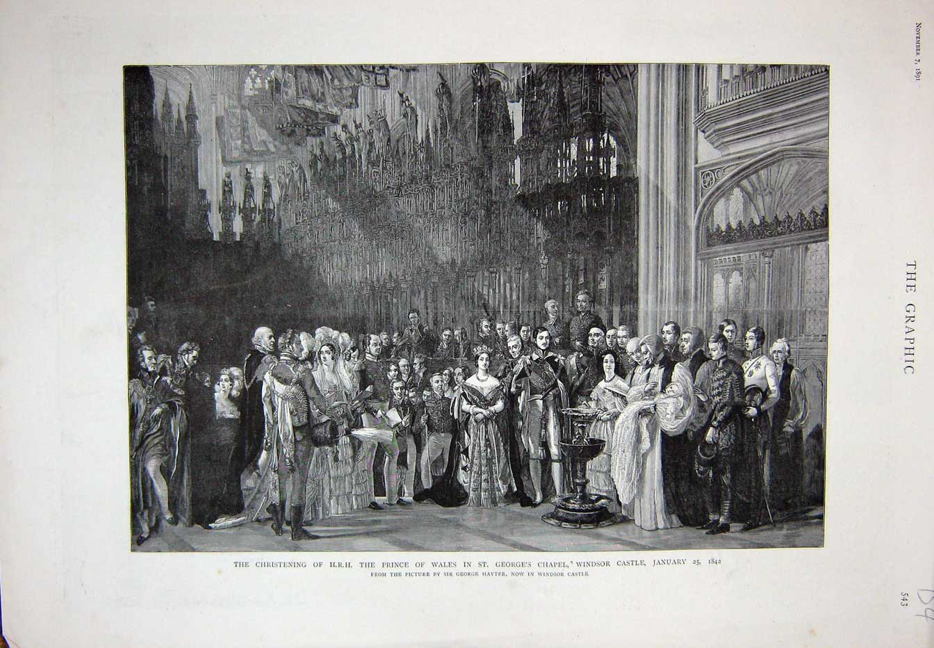 Old Antique Print 1891 Christening Prince George'S Chapel Windsor Castle 19th