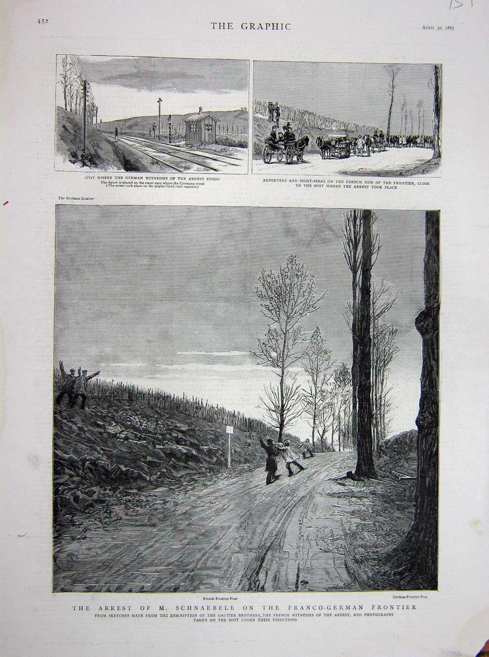 Old Antique Print 1887 Arrest Schnaebele Franco-German Frontier Gautier 19th
