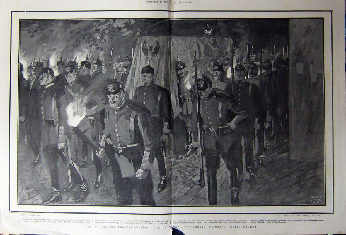 Original Old Antique Print 1901 Procession FriedrichshCronberg Parish Church