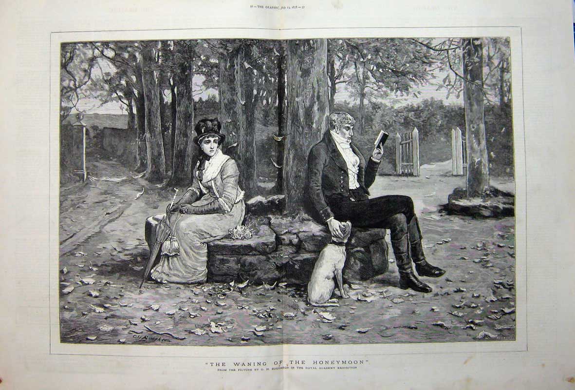 Old Antique Print 1878 Boughton Fine Art Man Woman Book Tree Dog Country 19th