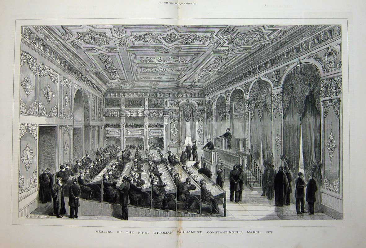 Old Antique Print 1877 Meeting First Parliament Constantinople Fine Art 19th