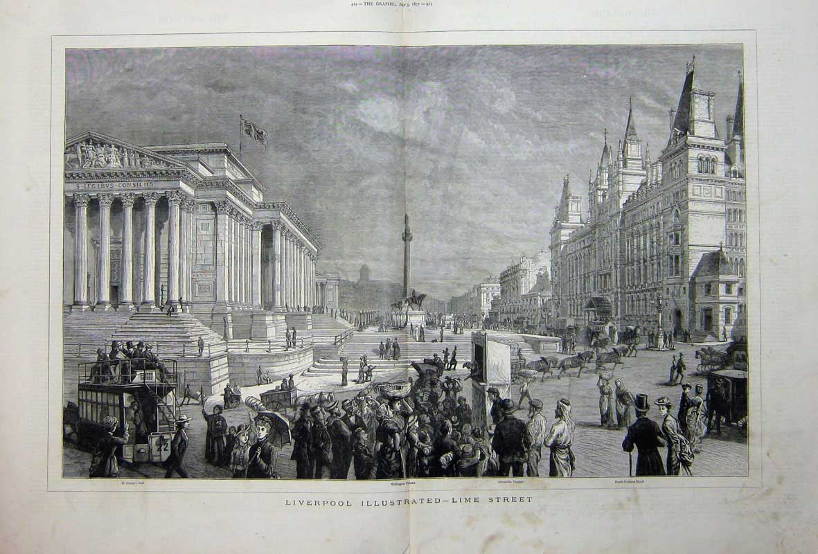 Old Antique Print 1877 Liverpool Lime Alexandra Theatre Hotel Wellington 19th