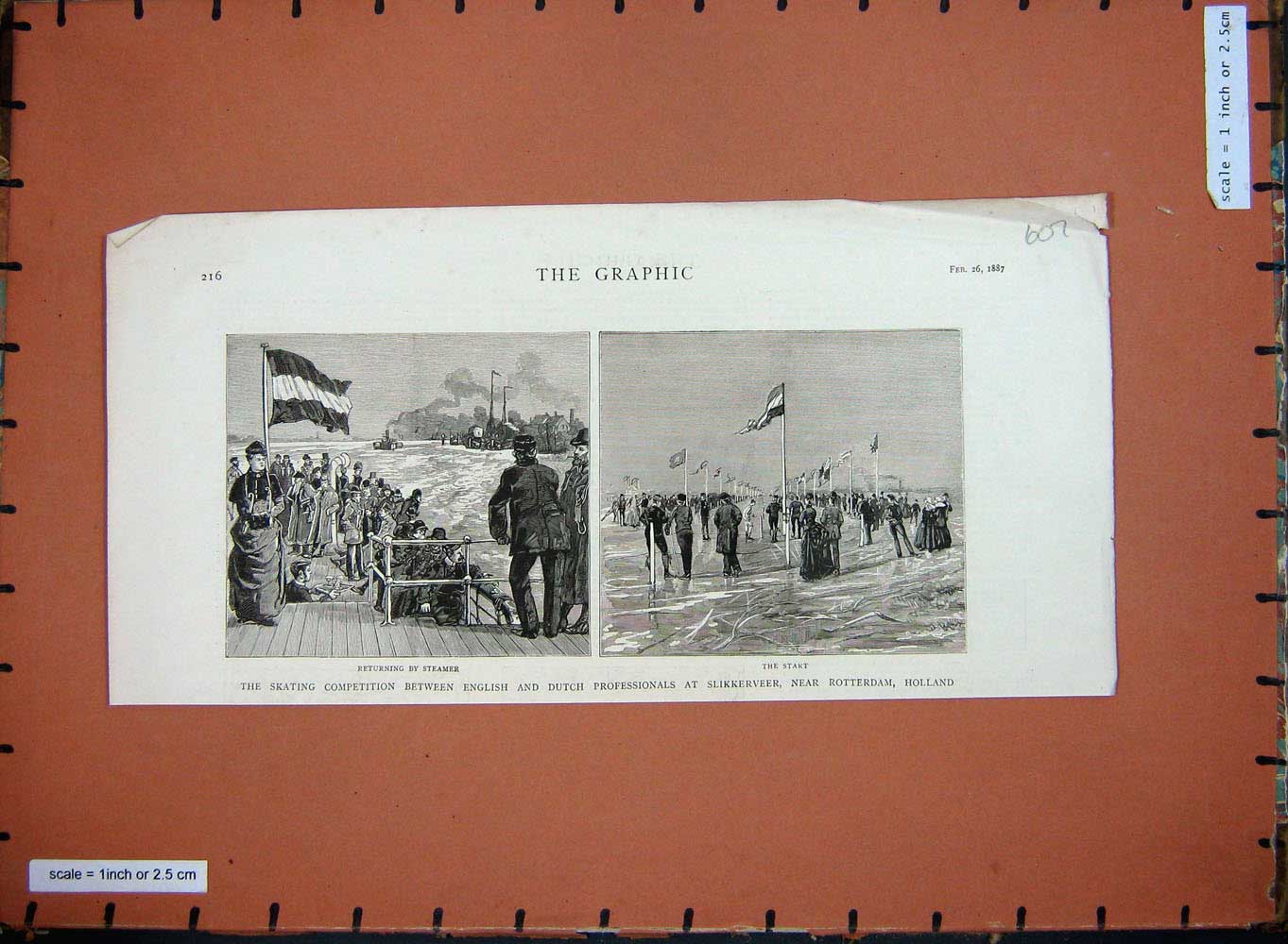 Old Antique Print 1887 Ice Skating English Dutch People Rotterdam Holland 19th