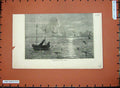 Original Old Antique Print Moorise Texel Boat Birds Clouds Fine Art 1871 19th