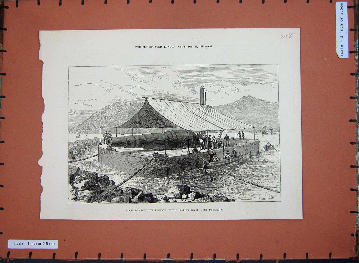 Antique Print *0321 1882 Naval Gunnery Experiment Italian Government Spezia