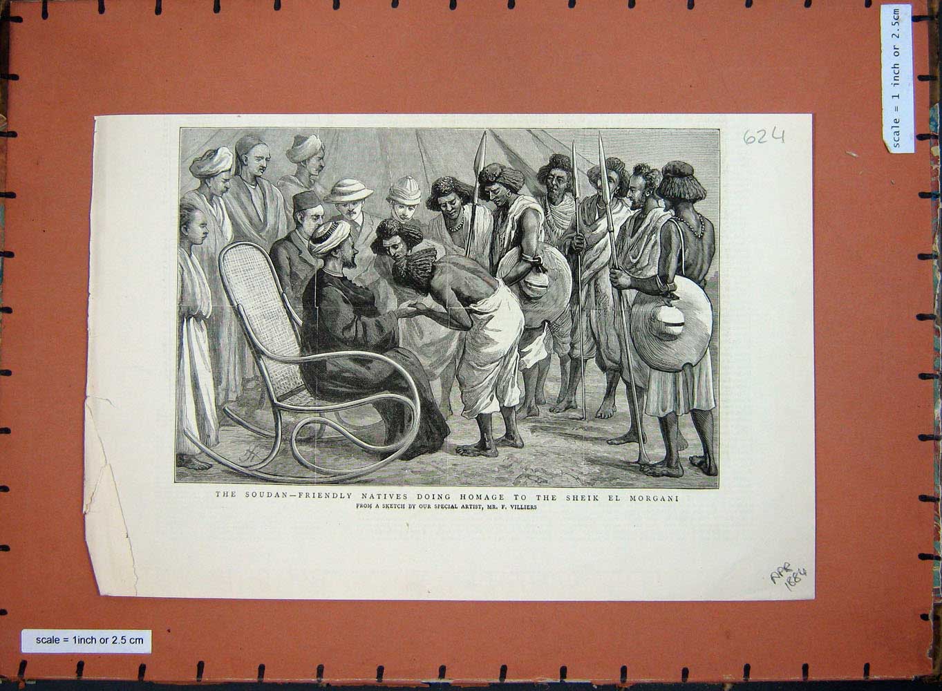 Original Old Antique Print 1884 Soudan Friendly Natives Homage Sheik El Morgani