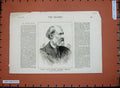 Original Old Antique Print 1884 Charles Reade Novelist Journalist Dramatist Man