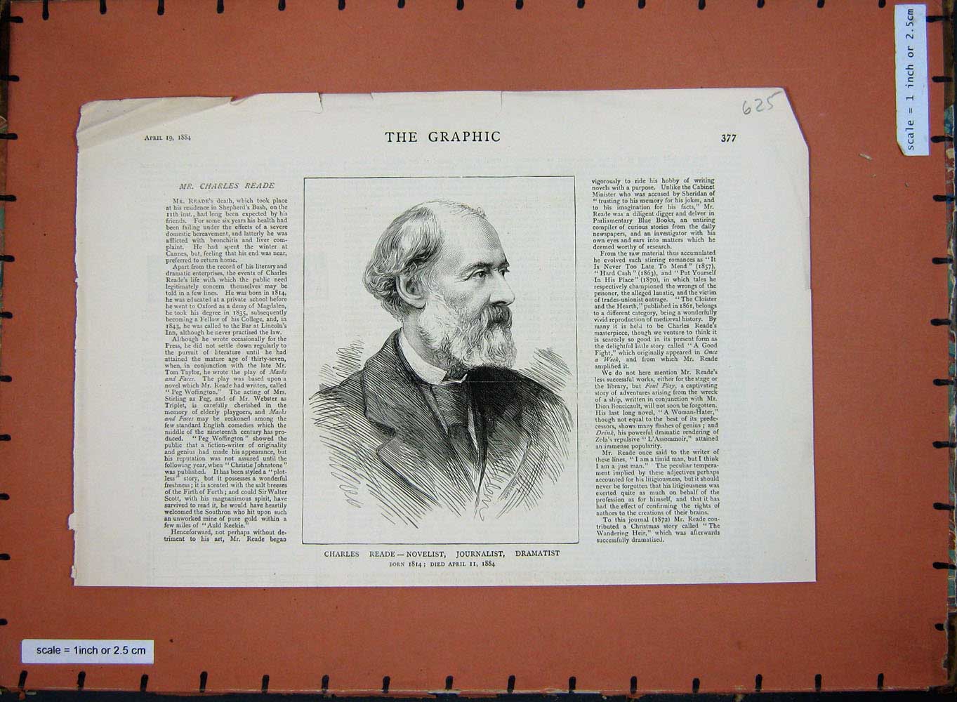 Original Old Antique Print 1884 Charles Reade Novelist Journalist Dramatist Man
