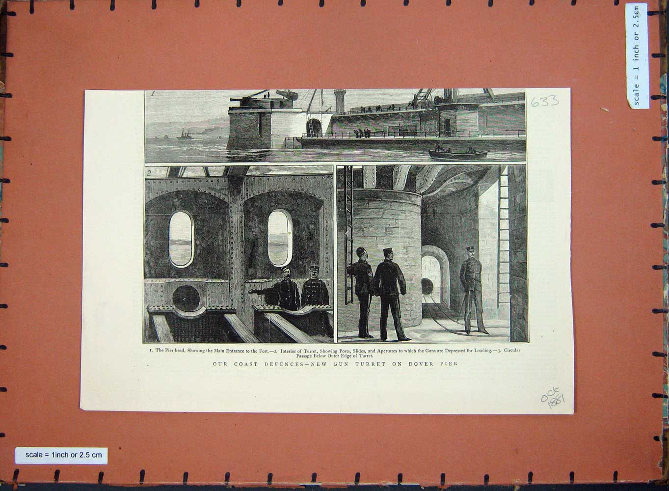 Old Antique Print New Gun Turret Dover Pier 1881 Fort Coast Defences War 19th