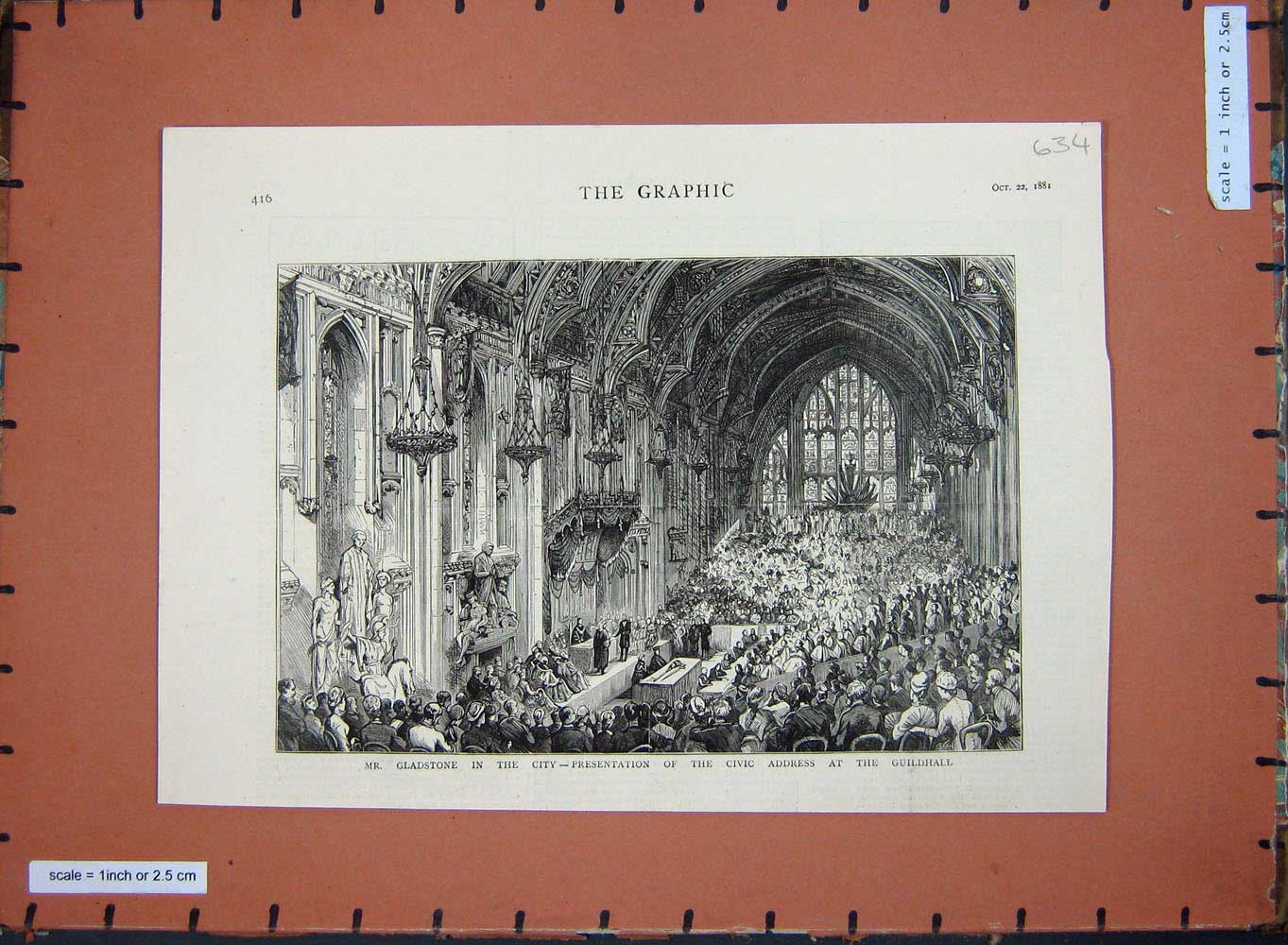 Old Antique Print 1881 Mr Gladstone Civic Address Guildhall Presentation 19th