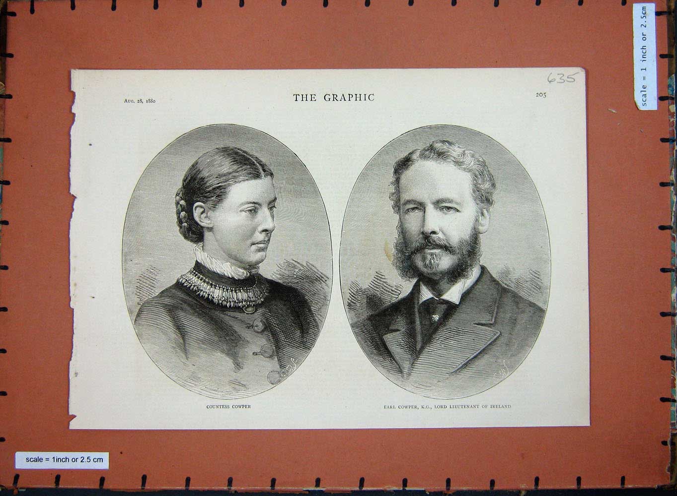 Original Old Antique Print 1880 Countess Cowper Earl Lord Lieutenant Ireland